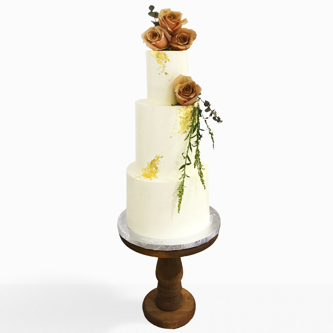 Solid white floral cake (3-tier)